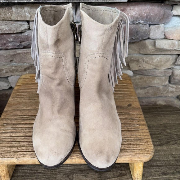 Sam Edelman Ankle Boots Women Light TanLouie Suede Fringe Western Zip Casual 10M - Picture 1 of 13